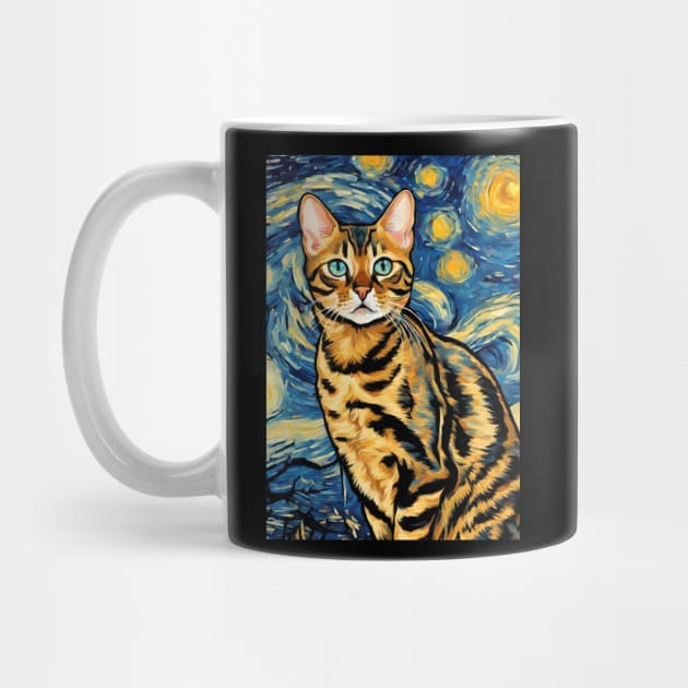 Bengal Cat Breed Painting in a Van Gogh Starry Night Art Style by Art-Jiyuu